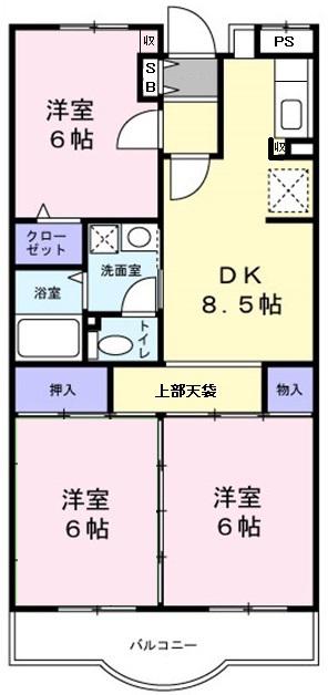 オークランド5弐番館(3DK/1階)の間取り写真