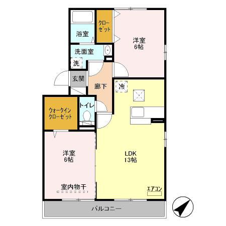 ソレイユB(2LDK/1階)の間取り写真