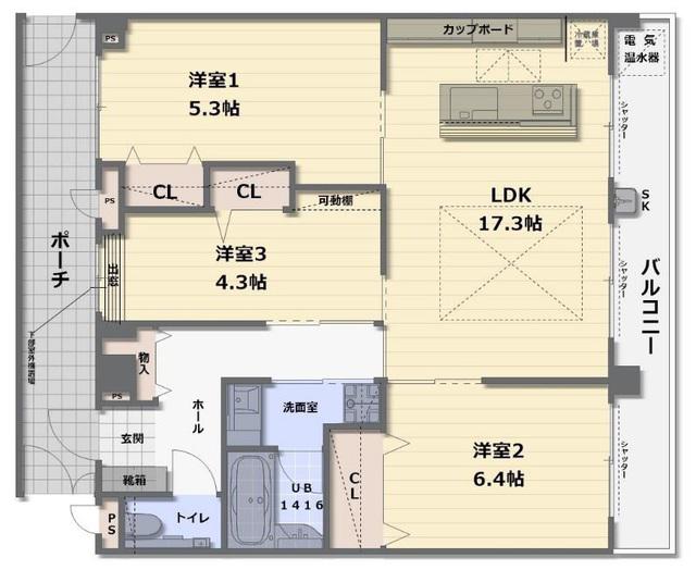 HIYORI-II (3LDK/1階)の間取り写真
