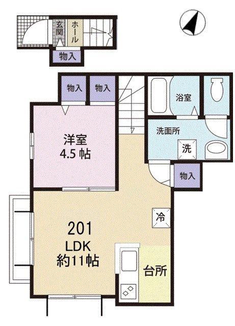 CASAFELICE(1LDK/2階)の間取り写真