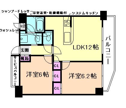 ル・ドゥーズイエム・シャピトゥル福島(2LDK/5階)の間取り写真