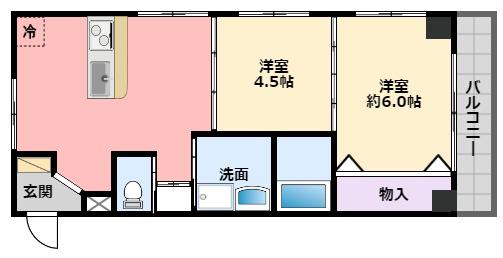 ハイツワカタケ(2DK/2階)の間取り写真