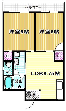 恵我之荘第一コーポラス(2LDK/2階)の間取り写真
