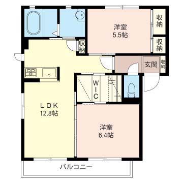 ヴェローナ B棟(2LDK/2階)の間取り写真