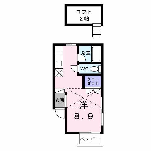 バーン荒町B(ワンルーム/2階)の間取り写真