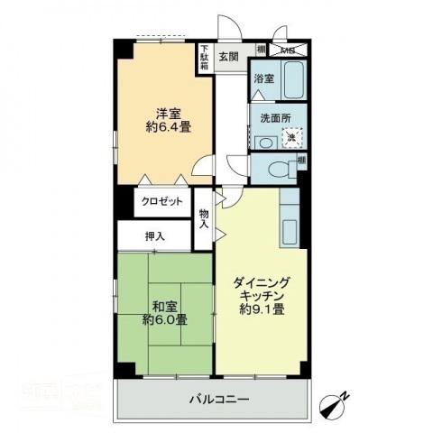 フィネス駒松(2DK/1階)の間取り写真