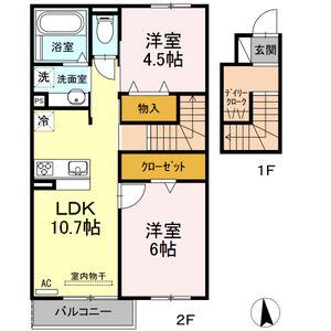 ヴィルヌーブ野路(2LDK/2階)の間取り写真
