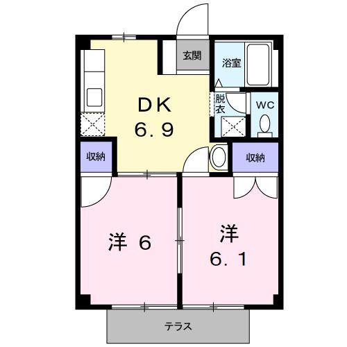 グレープヒルズ(2DK/1階)の間取り写真