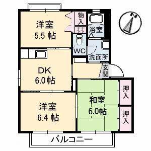 ノーブルハイツA棟(3DK/2階)の間取り写真