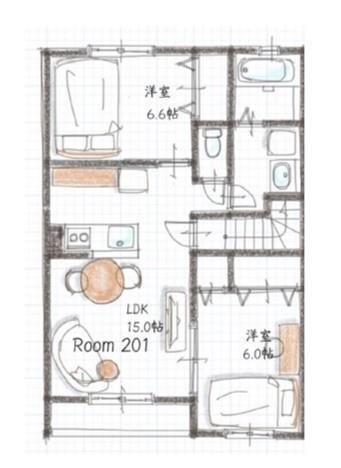 L`ESPOIR(2LDK/2階)の間取り写真