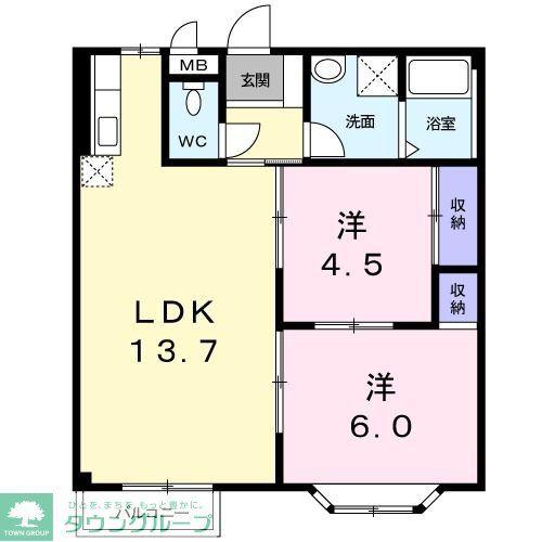 ヴェルメゾン小川(2LDK/1階)の間取り写真