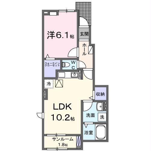 ジヴェルニー(1LDK/1階)の間取り写真