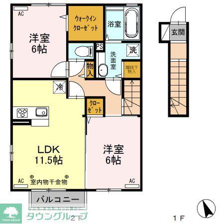 コンソラータ堀之内(2LDK/2階)の間取り写真