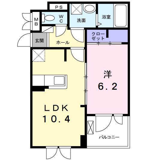 ラシーヌ・ヴェルテュ A(1LDK/2階)の間取り写真