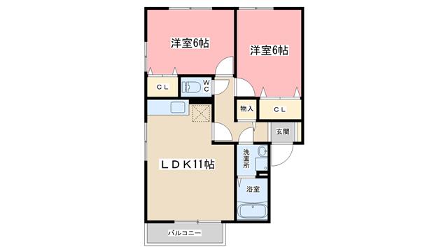 シエスタ(2LDK/2階)の間取り写真