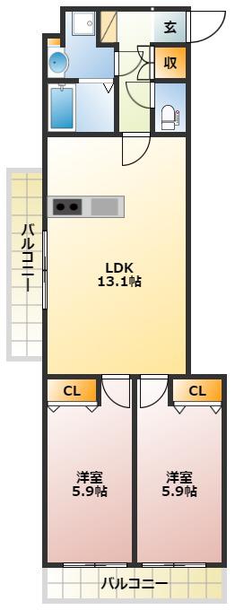 シェイク ア パウ(2LDK/2階)の間取り写真