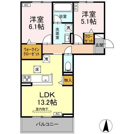 COLLAB 北宿(2LDK/1階)の間取り写真
