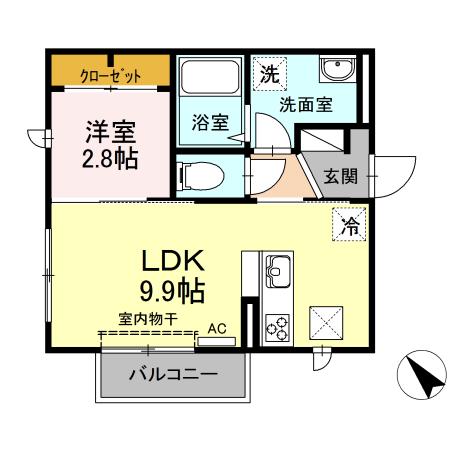 ブルーム ローズ B棟(1LDK/1階)の間取り写真