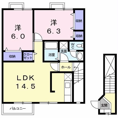 ハッピースクエアー III(2LDK/2階)の間取り写真