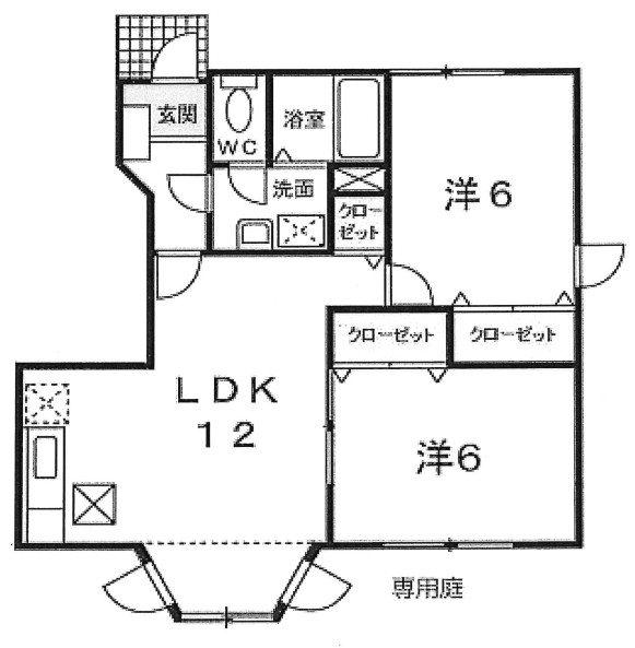 えのきだハイツ(2LDK/1階)の間取り写真