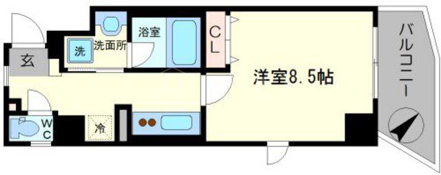 ルクシア阿波座(1K/2階)の間取り写真