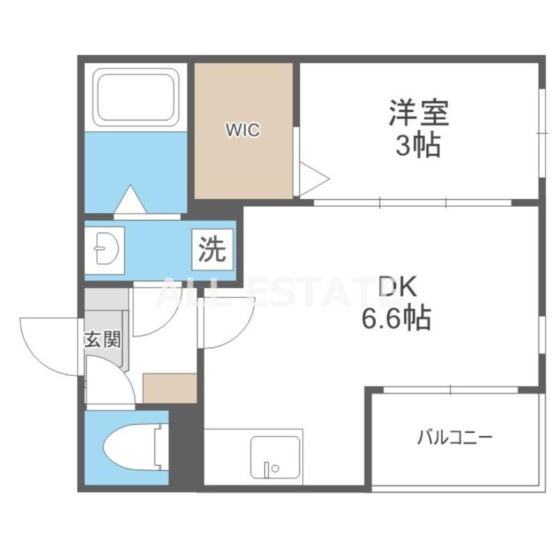 ハーモニーテラス北巽(1DK/2階)の間取り写真