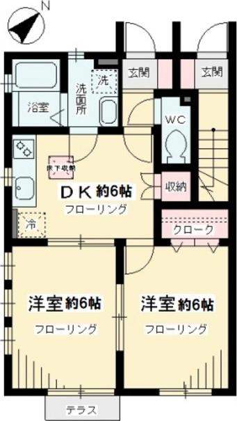 ビオトープ桜丘(2DK/1階)の間取り写真