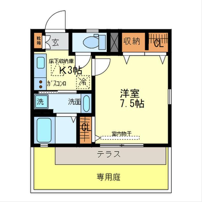 フルール岡本(1K/1階)の間取り写真