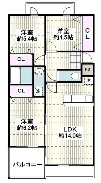 ドルフ南本宿II(3LDK/2階)の間取り写真