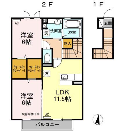 ウィル横町(2LDK/2階)の間取り写真