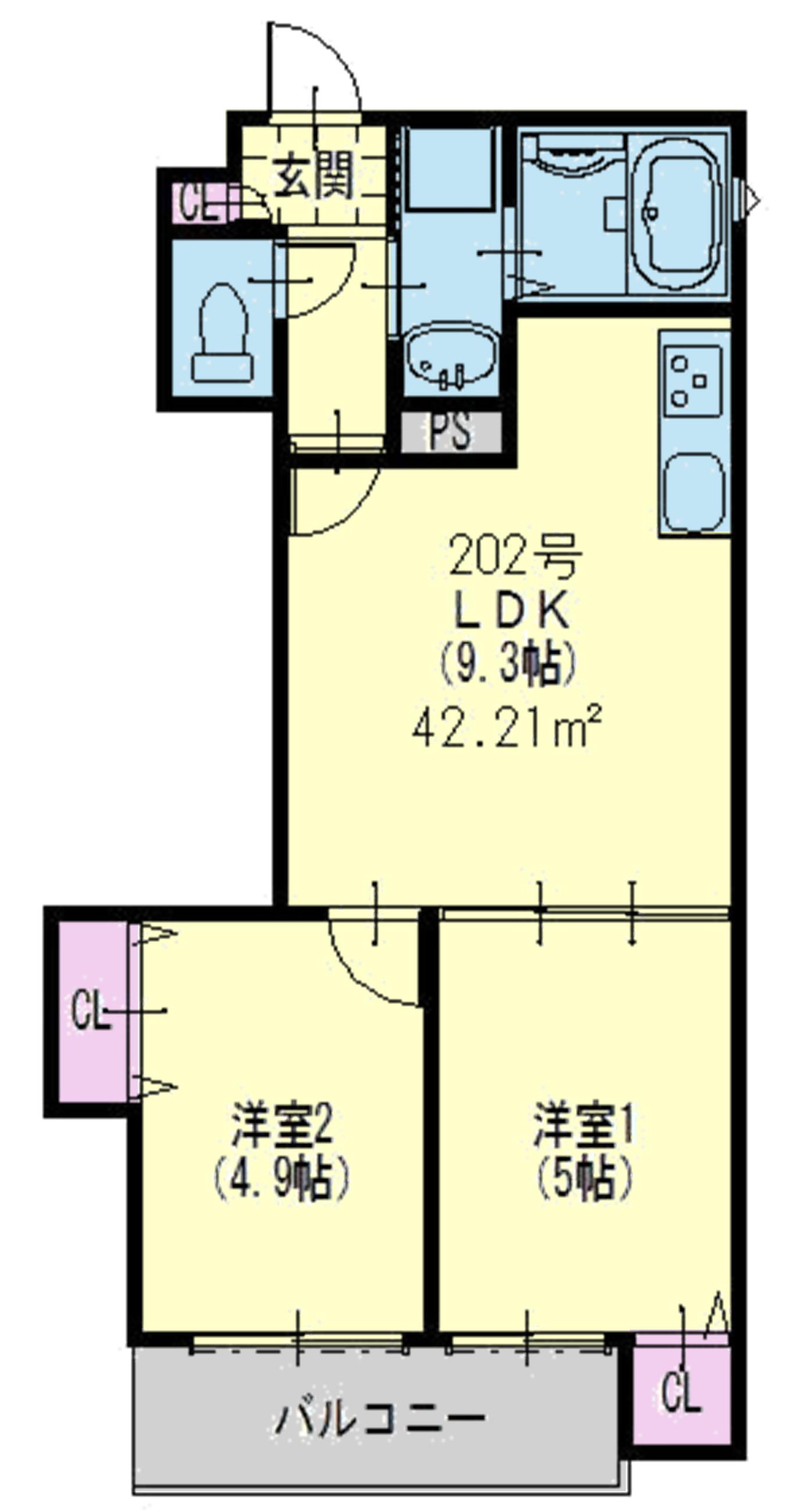 クリエオーレ東住吉II(2LDK/2階)の間取り写真