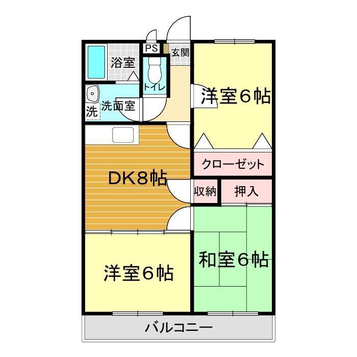 ウェルス西山(3DK/2階)の間取り写真