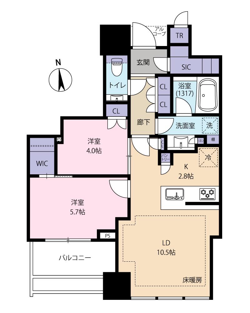 白金ザ・スカイ西棟(2LDK/7階)の間取り写真