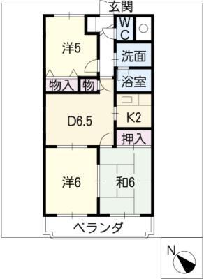 ハッピーエリアビスケット倶楽部(3DK/3階)の間取り写真