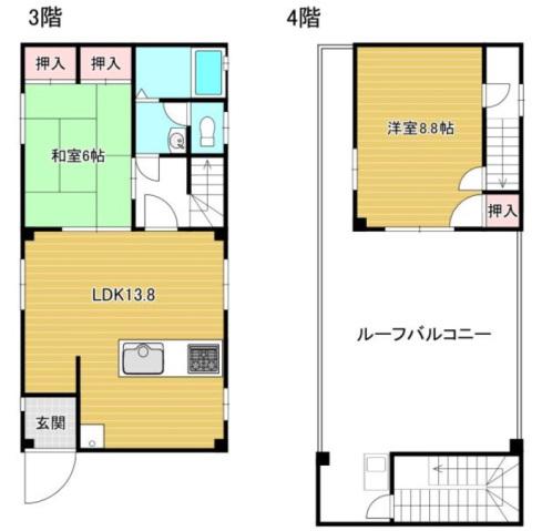 原紺ビル(2LDK/3階)の間取り写真