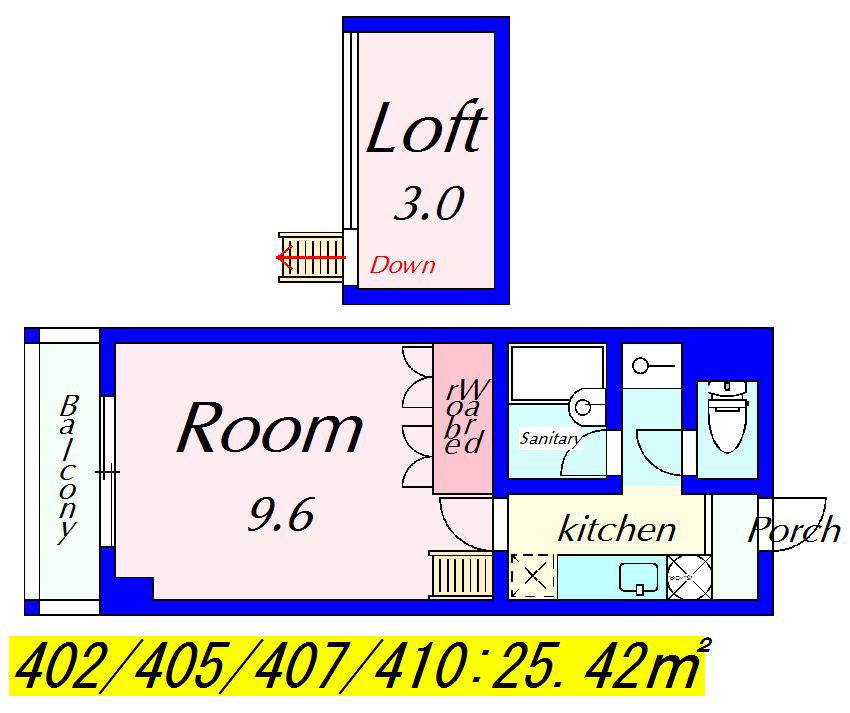 ラクーンD1(1K/4階)の間取り写真