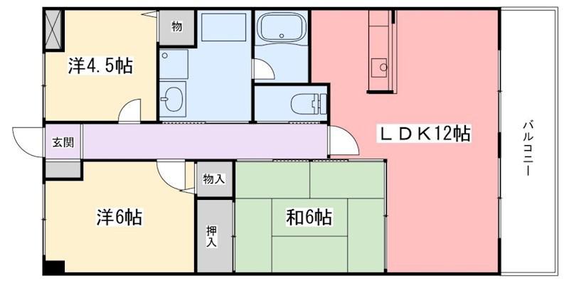 高岡中村コーポ パートII(3LDK/3階)の間取り写真