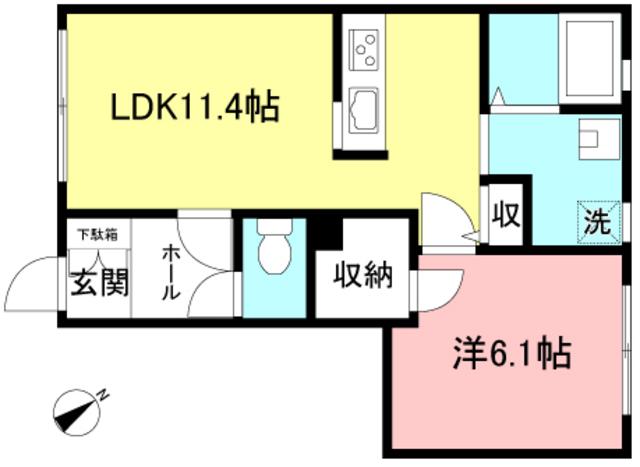 HEIMSTAETTE 萩(1LDK/1階)の間取り写真