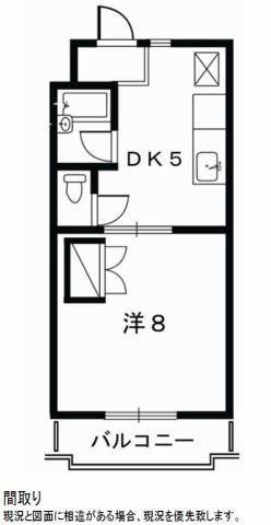ドミールIII(1DK/2階)の間取り写真