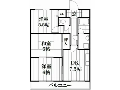 鴻池クレストマンション(3DK/3階)の間取り写真