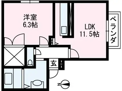 パステルビュー・AK(1LDK/2階)の間取り写真