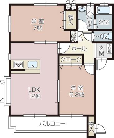 フォーチュンドエル(2LDK/2階)の間取り写真