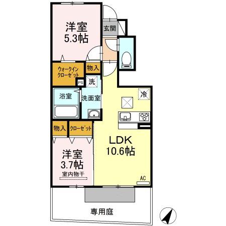 ビューメゾン(2LDK/1階)の間取り写真