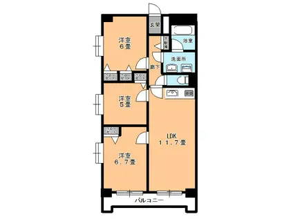 コーポ聖光園(3LDK/6階)の間取り写真