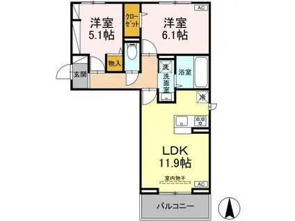 フォールC(2LDK/3階)の間取り写真