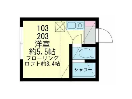 ユナイト鶴見シャンティー2ND(ワンルーム/1階)の間取り写真