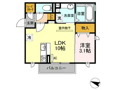 オアシス牛川II(1LDK/2階)の間取り写真