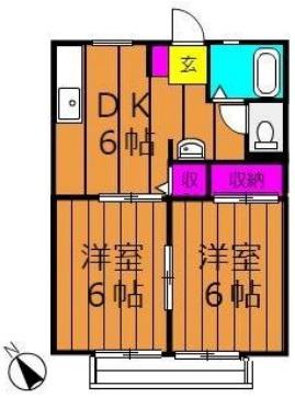 サンライフひろみねA棟(2DK/1階)の間取り写真