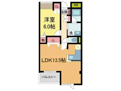 ヒルズ上甲子園(1LDK/3階)の間取り写真