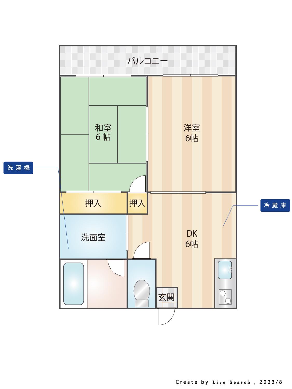フローラ花山手A(2DK/1階)の間取り写真